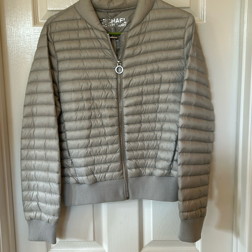 Michael Kors white white puffer, jacket, and light gray NWOT